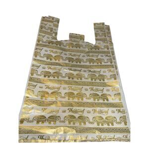Vintage Thailand Elephant Plastic Shopping Bags Gold Foil Souvenir Lot of 5 NEW